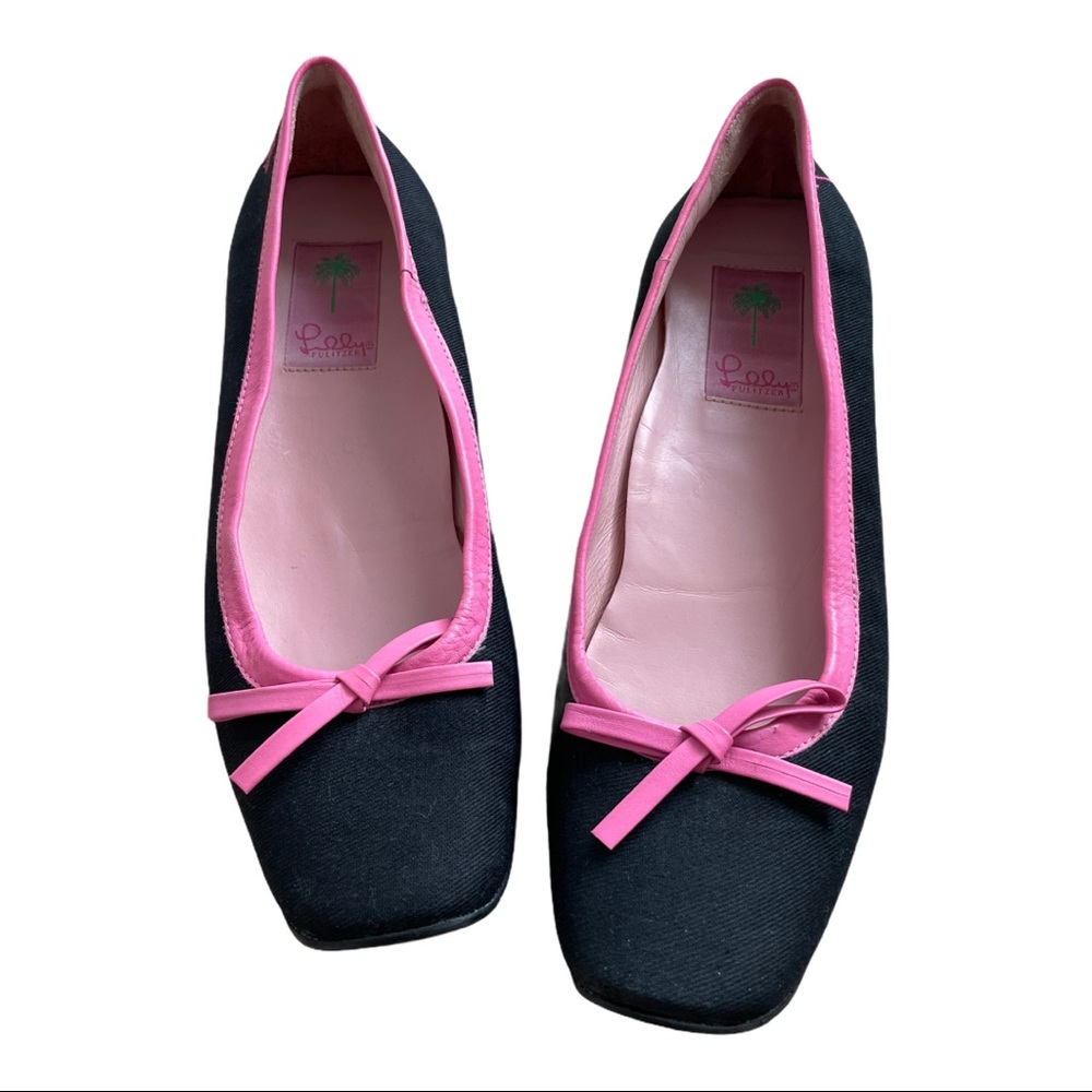 LILLY PULITZER Black & Hot Pink Ballet Flats Sz. 8